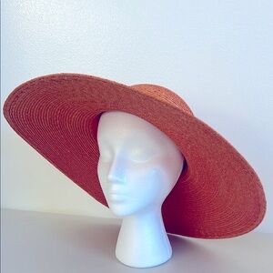 Vintage SAKS FIFTH AVENUE Large Rim Hat Peachy Orange, Made in Italy- Gorgeous!